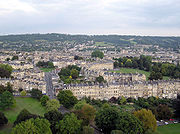 Aerial view over the northern side of Bath, England, from a hot air balloon.