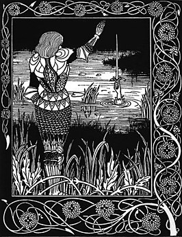 How Sir Bedivere Cast the Sword Excalibur into the Water, tekening van Aubrey Beardsley