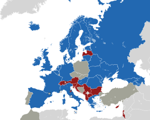 A coloured map of the countries of Europe