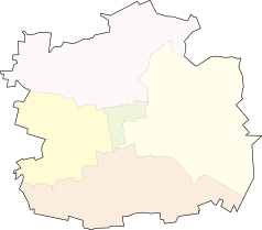 Mapa konturowa Łodzi, na dole po lewej znajduje się punkt z opisem „Wojskowe Zakłady Lotnicze Nr 1 S.A.”