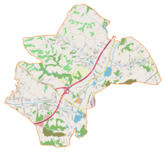 Mapa konturowa gminy Mszana, na dole znajduje się punkt z opisem „Boża Góra”