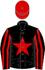 Black, red star, striped sleeves, red cap