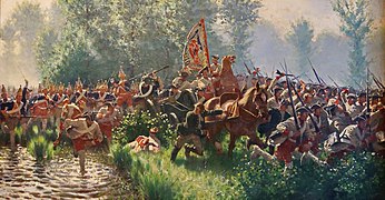 Die Schlacht bei Hohenfriedeberg am 4. Juni 1745. Preußische Grenadier-Bataillone schlagen die Sächsische Garde. Carl Röchling. Militärhistorisches Museum der Bundeswehr, Dresden