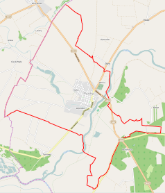 Mapa konturowa Pyzdr, w centrum znajduje się punkt z opisem „Pyzdry”