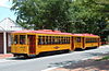 Gomaco-built replica double-truck Birney cars on the River Rail Streetcar in Little Rock