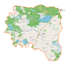 Mapa konturowa gminy Urszulin, u góry nieco na lewo znajduje się punkt z opisem „Wola Wereszczyńska”