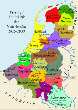 Holland (felgeel) binnen het Verenigd Koninkrijk der Nederlanden (1815).