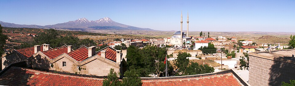 A panorama of Güzelyurt with Mount Hasan