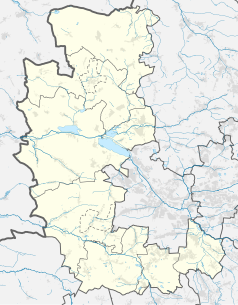 Mapa konturowa powiatu gliwickiego, w centrum znajduje się punkt z opisem „Wrzosy”