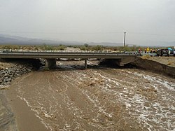 Side view of the Interstate 10 bridge collapse