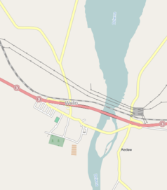 Mapa konturowa Wolina, na dole po lewej znajduje się punkt z opisem „Wiatrak holenderski w Wolinie”