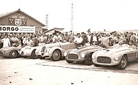 André Pilette am Beifahrersitz des Ferrari 166 MM mit der Startnummer 18 bei 12-Stunden-Rennen von Paris 1950