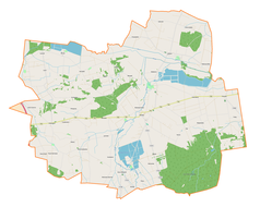 Mapa konturowa gminy Bielawy, blisko centrum u góry znajduje się punkt z opisem „Walewice”