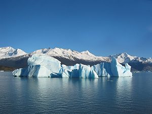 Iceberg floating in Lago Argentino broken off from the Perito Moreno glacier.
