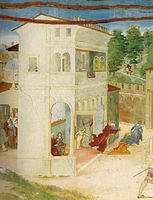 Detail aus Legende der Hl. Barbara, Fresko, Trescore Balneario, 1524