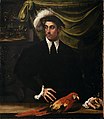 Portrait eines jungen Mannes mit Papageien und Granatapfel