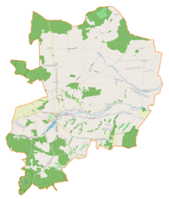 Mapa konturowa gminy Pilica, blisko centrum u góry znajduje się punkt z opisem „Kidów”