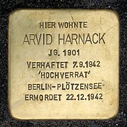 A Stolperstein for Arvid Harnack at 14 Genthiner Straße at Tiergarten