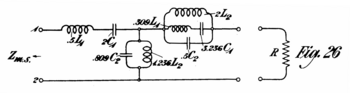 An original drawing by Zobel of a band-pass filter used for impedance matching