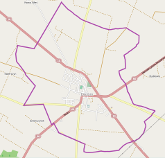 Mapa konturowa Drobina, w centrum znajduje się punkt z opisem „Stary cmentarz żydowski w Drobinie”