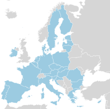 Χάρτης της Ευρώπης με σημειωμένη την Ευρωπαϊκή Ένωση