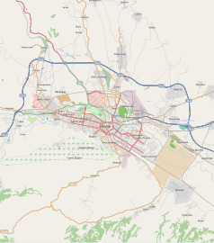 Mapa konturowa Skopje, w centrum znajduje się punkt z opisem „Stadion Czair”