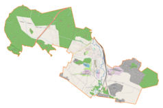 Mapa konturowa gminy Nowiny, w centrum znajduje się punkt z opisem „Parafia Chrystusa Odkupiciela”