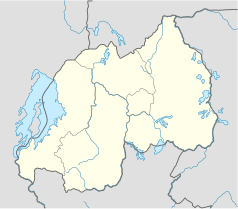 Mapa konturowa Rwandy, po lewej nieco u góry znajduje się punkt z opisem „Gisenyi”