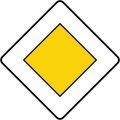 Priority road (priority at all following intersections up to an end-of-priority-road, yield or stop sign). In some countries, the meaning was changed to the next intersection only.