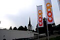 Blick vom Coop-Parkplatz auf die Kirche Sankt Gallus