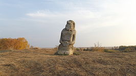 Eeuwenoude stenen sculptuur in Askania-Nova.