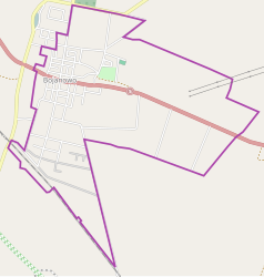 Mapa konturowa Bojanowa, po lewej nieco u góry znajduje się punkt z opisem „Synagoga w Bojanowie”