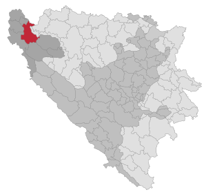 Lage der Gemeinde Bosanska Krupa in Bosnien und Herzegowina (anklickbare Karte)