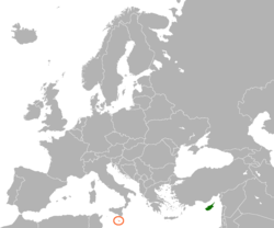 Map indicating locations of Cyprus and Malta