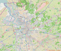 Mapa konturowa Antwerpii, blisko centrum na lewo znajduje się punkt z opisem „Boerentoren”