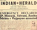 Schlagzeile des Indian Herald vom 26. Juni 1975