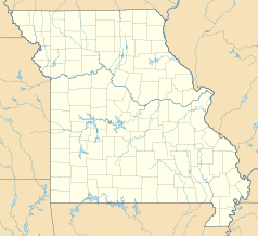 Mapa konturowa Missouri, po prawej znajduje się punkt z opisem „St. Charles”