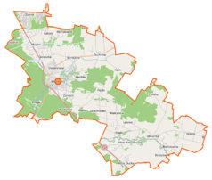 Mapa konturowa gminy Wiązowna, po lewej znajduje się punkt z opisem „Wiązowna Kościelna”