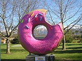 Statue of a donut from The Simpsons in Springfield, New Zealand