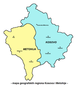 Kaart van Аутономна Покрајина Косово и Метохија Autonomna Pokrajina Kosovo i Metohija Krahina Autonome e Kosovës dhe Metohis