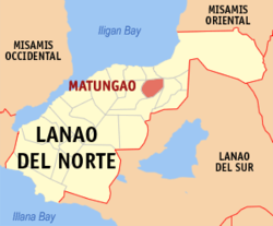 Map of Lanao del Norte with Matungao highlighted