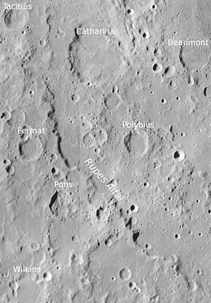 Beaumont (oben rechts) mit Rupes Altai (LROC-WAC)