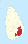 Area map of Monaragala District, located east of the centre of the country, has its south eat border extending towards the west, in the Uva Province of Sri Lanka