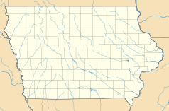 Mapa konturowa Iowa, po lewej nieco u góry znajduje się punkt z opisem „Storm Lake”