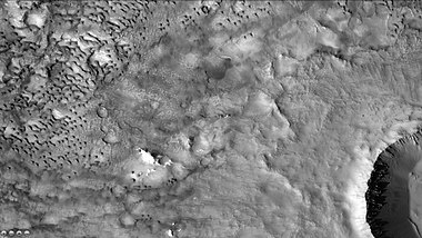 Dunes on floor of Baldet Crater, as seen by CTX camera (on Mars Reconnaissance Orbiter). Note: this is an enlargement of a previous image of Baldet Crater.