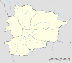 Mapa konturowa Andory, po lewej nieco na dole znajduje się punkt z opisem „Santa Coloma”