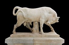 Ο ταύρος στον ταφικό περίβολο του Διονυσίου του Κολλυτού, από την Οδό των Τάφων του Κεραμεικού. Ο ταύρος (σε μάρμαρο, μεταξύ 345 π.Χ. - 340 π.Χ.) στεκόταν σε υψηλό βάθρο πάνω από ναΐσκο στον οποίο ήταν σκαλισμένα επιγράμματα και το όνομα και πατρώνυμο του νεκρού: Διονύσιος, ο γιος του Αλφίνου. Ο Διόνυσος, ο οποίος πέθανε άγαμος, έζησε στο δήμο του Κολλυτού κοντά στον Κεραμεικό και στο νησί της Σάμου, όπου υπηρέτησε ως ταμίας του Ηραίου, για το έτος 346/5 π.Χ., Αρχαιολογικό Μουσείο Κεραμεικού, Αθήνα.