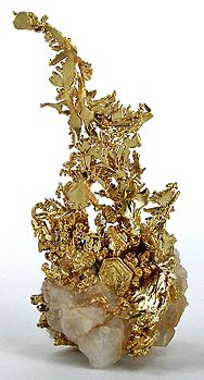 Very fine old Mother Lode crystalline-gold specimen. Sold in the 1950s for $65; more recently for $12,500.