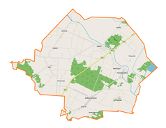 Mapa konturowa gminy Jabłoń, na dole znajduje się punkt z opisem „Holendernia”