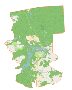 Mapa konturowa gminy Lubniewice, blisko centrum na prawo znajduje się owalna plamka nieco zaostrzona i wystająca na lewo w swoim dolnym rogu z opisem „Krajnik”